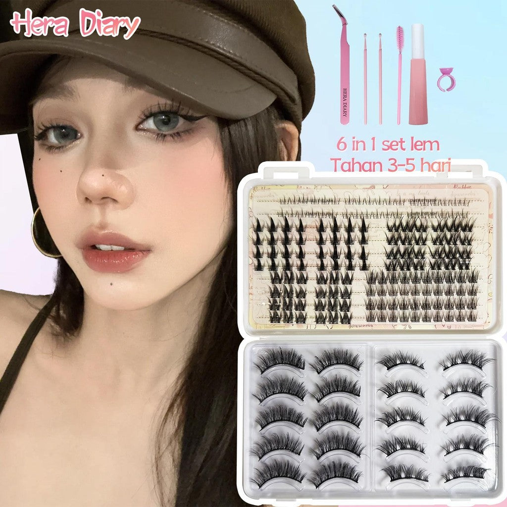 C06【FREE LEM】Hera Diary 7in1 184pcs Strip+ Individual eyelash Bulumata palsu Douyin manga Bulumata palsu bawah Natural Eyelash extansion