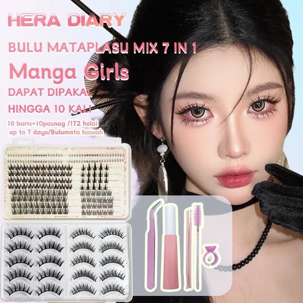 C07【FREE LEM】Hera Diary 7in1 184pcs Strip + Individual Bulumata palsu Douyin Manga Bulumata palsu bawah Natural Eyelash Ekstansi