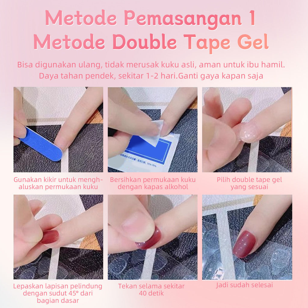 【FREE LEM 】HERA DIARY N01 3D Kuku Palsu HANDMADE 10pcs Fake Nail Pross on Nails kuku palsu wedding kuku perawatan kecantikan nail art