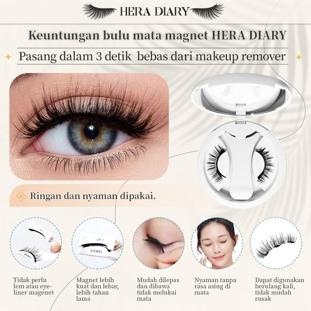 【Gratis Aplikator】MG04 Hera Diary Bulu Mata Magnetik Tanpa Lem Eyelash Magnet Douyin Instan Natural Soft Tahan Lama Bisa Berulang
