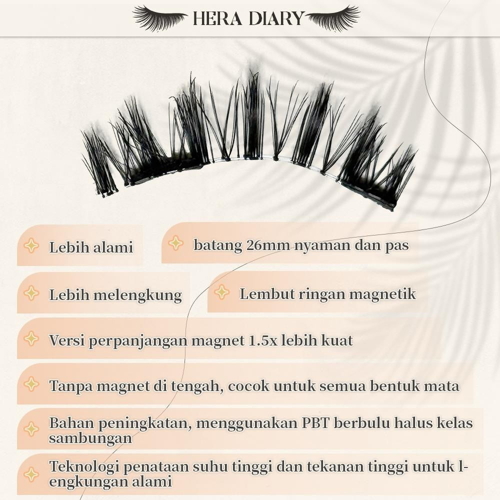 【Gratis Aplikator】MG02 Hera Diary Bulu Mata Magnetik Tanpa Lem Eyelash Magnet Douyin Instan Natural Soft Tahan Lama Bisa Berulang