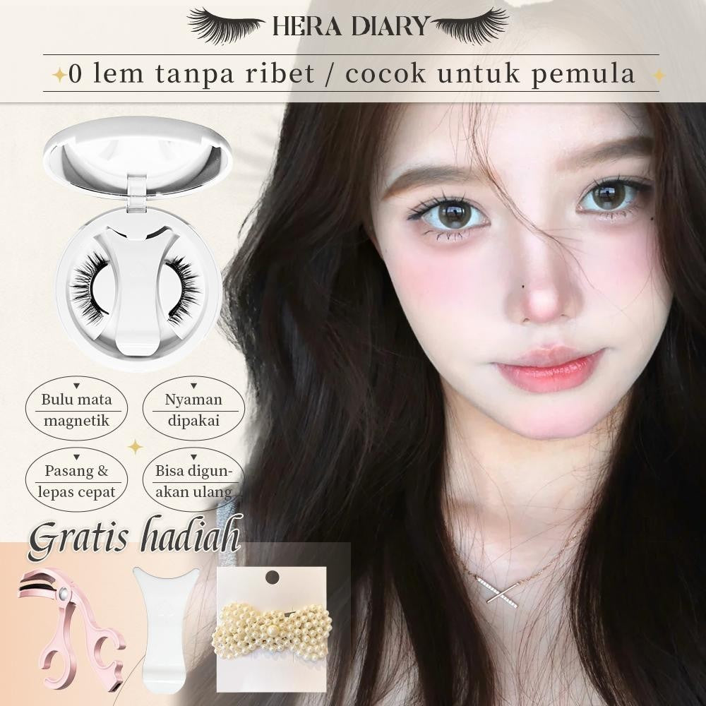 【Gratis Aplikator】MG04 Hera Diary Bulu Mata Magnetik Tanpa Lem Eyelash Magnet Douyin Instan Natural Soft Tahan Lama Bisa Berulang