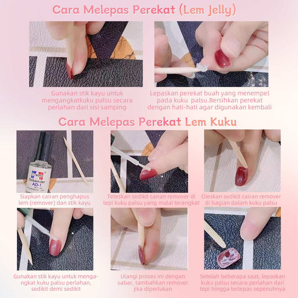 【FREE LEM 】HERA DIARY N01 3D Kuku Palsu HANDMADE 10pcs Fake Nail Pross on Nails kuku palsu wedding kuku perawatan kecantikan nail art