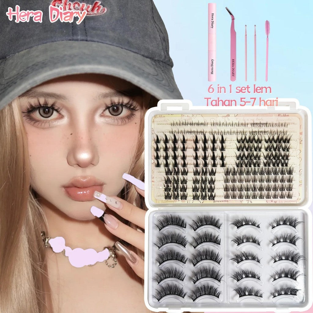 C06【FREE LEM】Hera Diary 7in1 184pcs Strip+ Individual eyelash Bulumata palsu Douyin manga Bulumata palsu bawah Natural Eyelash extansion