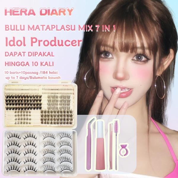 C04【FREE LEM】Hera Diary 7in1 184pcs Strip + Individual eyelash Bulumata palsu Douyin Manga Bulumata palsu bawah Natural eyelash ekstansi
