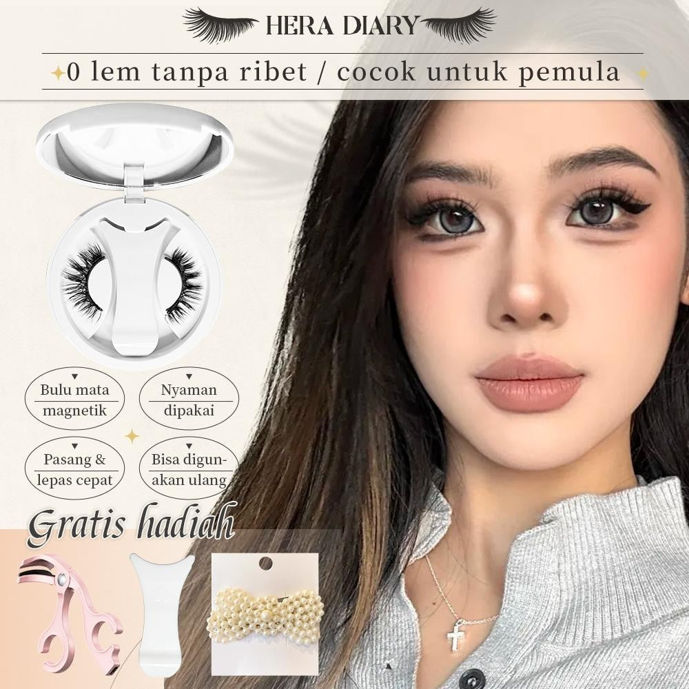 【Gratis Aplikator】MG03 Hera Diary Bulu Mata Magnetik Tanpa Lem Eyelash Magnet Douyin Instan Natural Soft Tahan Lama Bisa Berulang