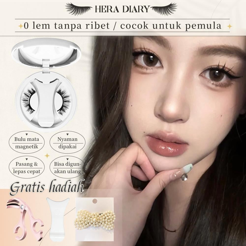 【Gratis Aplikator】MG02 Hera Diary Bulu Mata Magnetik Tanpa Lem Eyelash Magnet Douyin Instan Natural Soft Tahan Lama Bisa Berulang