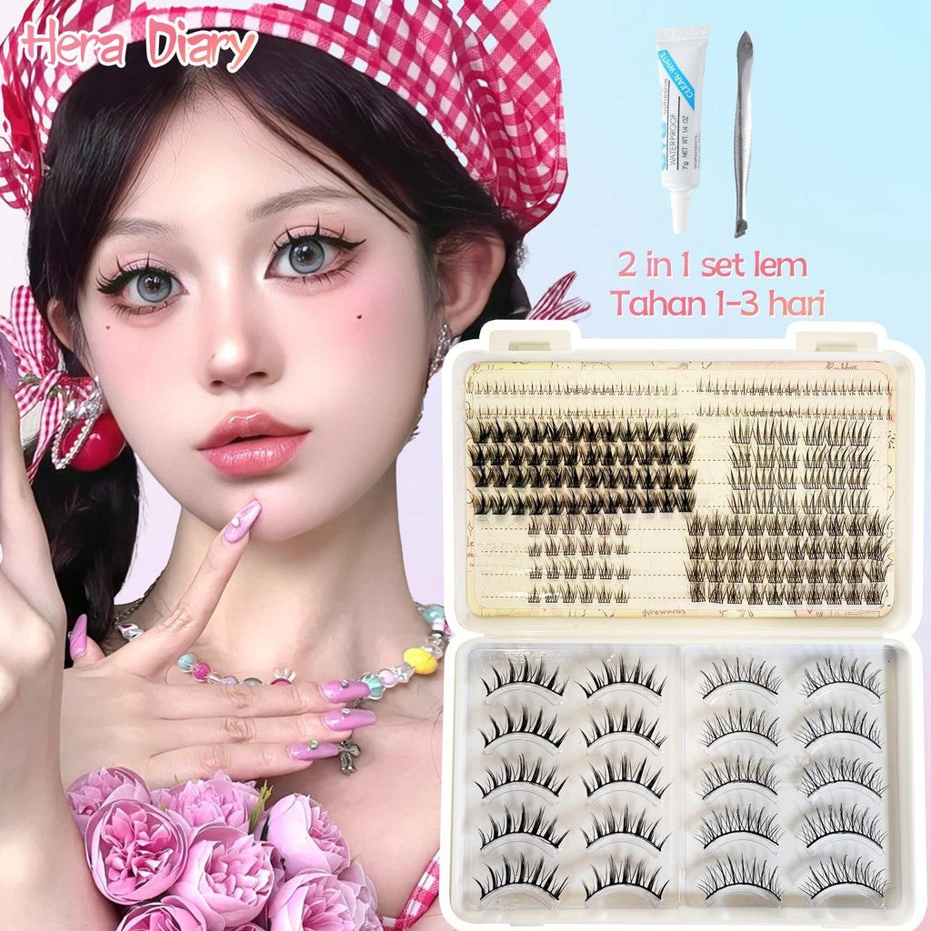 C04【FREE LEM】Hera Diary 7in1 184pcs Strip + Individual eyelash Bulumata palsu Douyin Manga Bulumata palsu bawah Natural eyelash ekstansi