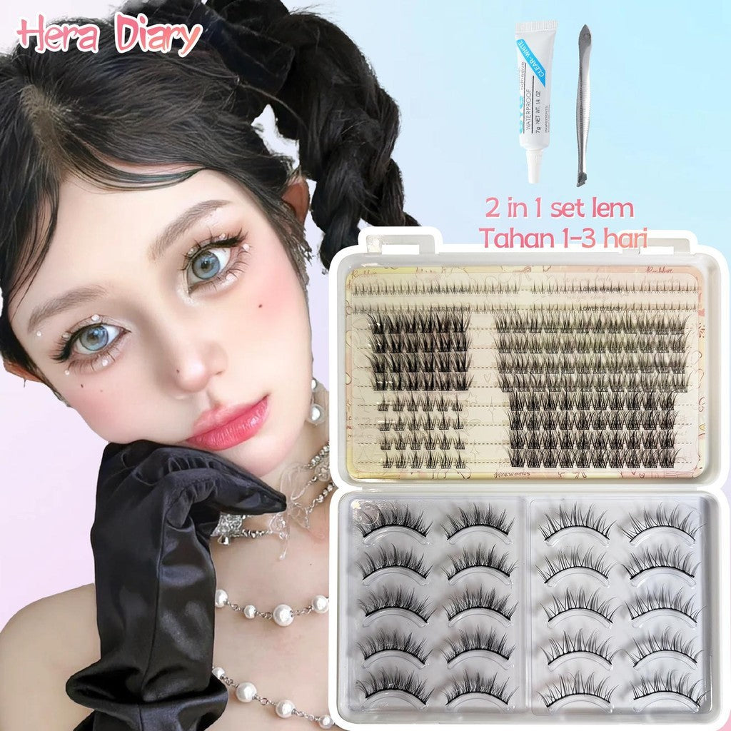 C05【FREE LEM】Hera Diary 7in1 187pcs Strip+Individual eyelash Bulumata Palsu Douyin Manga Anime Bulumata palsu bawah Natural Eyelash Extension
