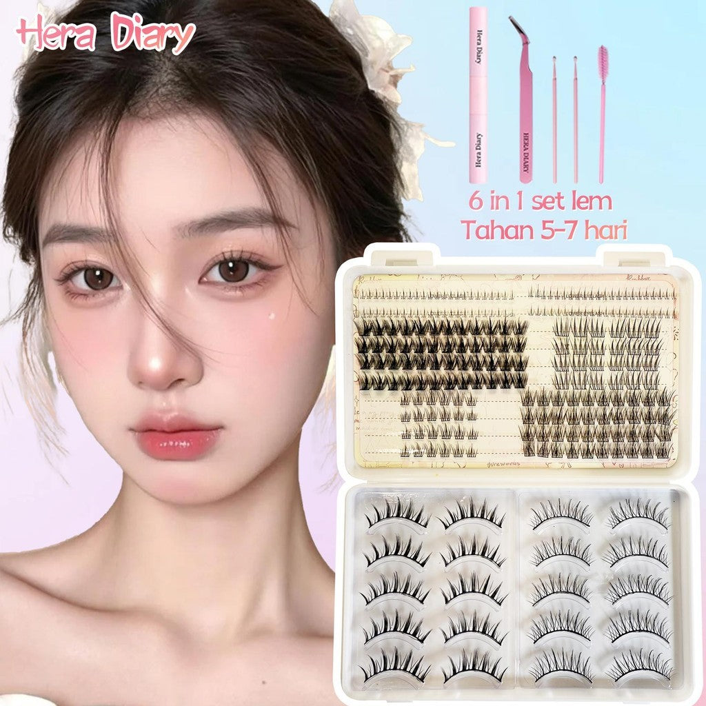 C04【FREE LEM】Hera Diary 7in1 184pcs Strip + Individual eyelash Bulumata palsu Douyin Manga Bulumata palsu bawah Natural eyelash ekstansi