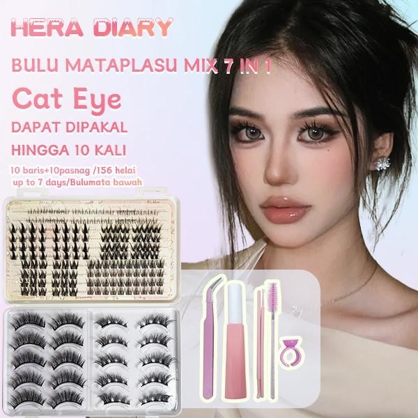 C06【FREE LEM】Hera Diary 7in1 184pcs Strip+ Individual eyelash Bulumata palsu Douyin manga Bulumata palsu bawah Natural Eyelash extansion