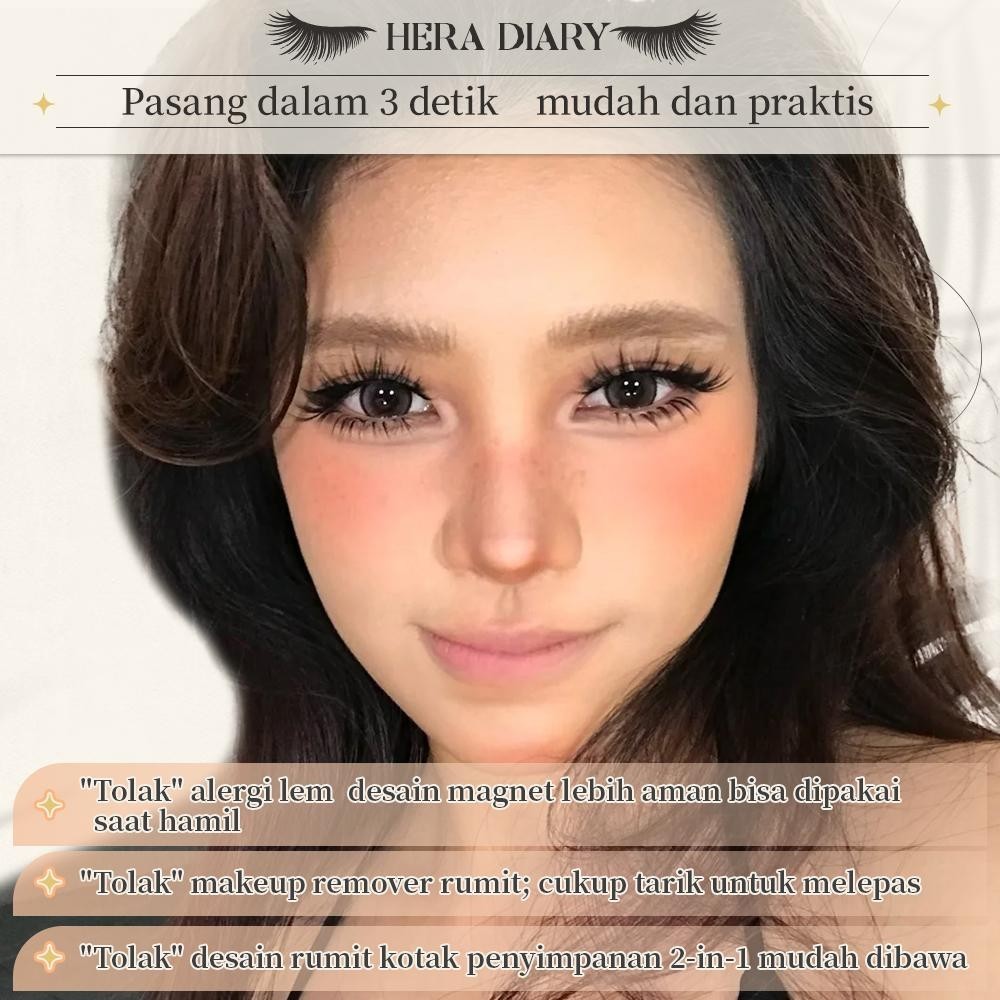 【Gratis Aplikator】MG03 Hera Diary Bulu Mata Magnetik Tanpa Lem Eyelash Magnet Douyin Instan Natural Soft Tahan Lama Bisa Berulang