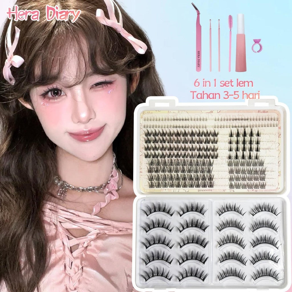 C07【FREE LEM】Hera Diary 7in1 184pcs Strip + Individual Bulumata palsu Douyin Manga Bulumata palsu bawah Natural Eyelash Ekstansi