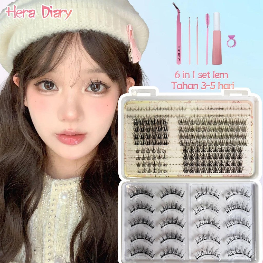 C05【FREE LEM】Hera Diary 7in1 187pcs Strip+Individual eyelash Bulumata Palsu Douyin Manga Anime Bulumata palsu bawah Natural Eyelash Extension
