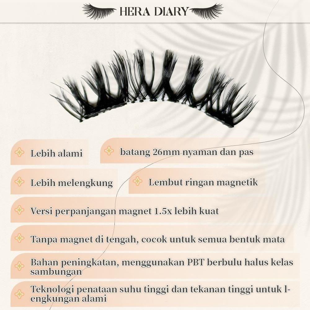 【Gratis Aplikator】MG03 Hera Diary Bulu Mata Magnetik Tanpa Lem Eyelash Magnet Douyin Instan Natural Soft Tahan Lama Bisa Berulang
