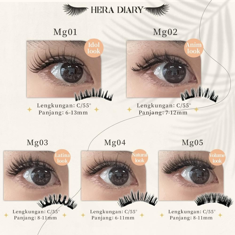 【Gratis Aplikator】MG03 Hera Diary Bulu Mata Magnetik Tanpa Lem Eyelash Magnet Douyin Instan Natural Soft Tahan Lama Bisa Berulang