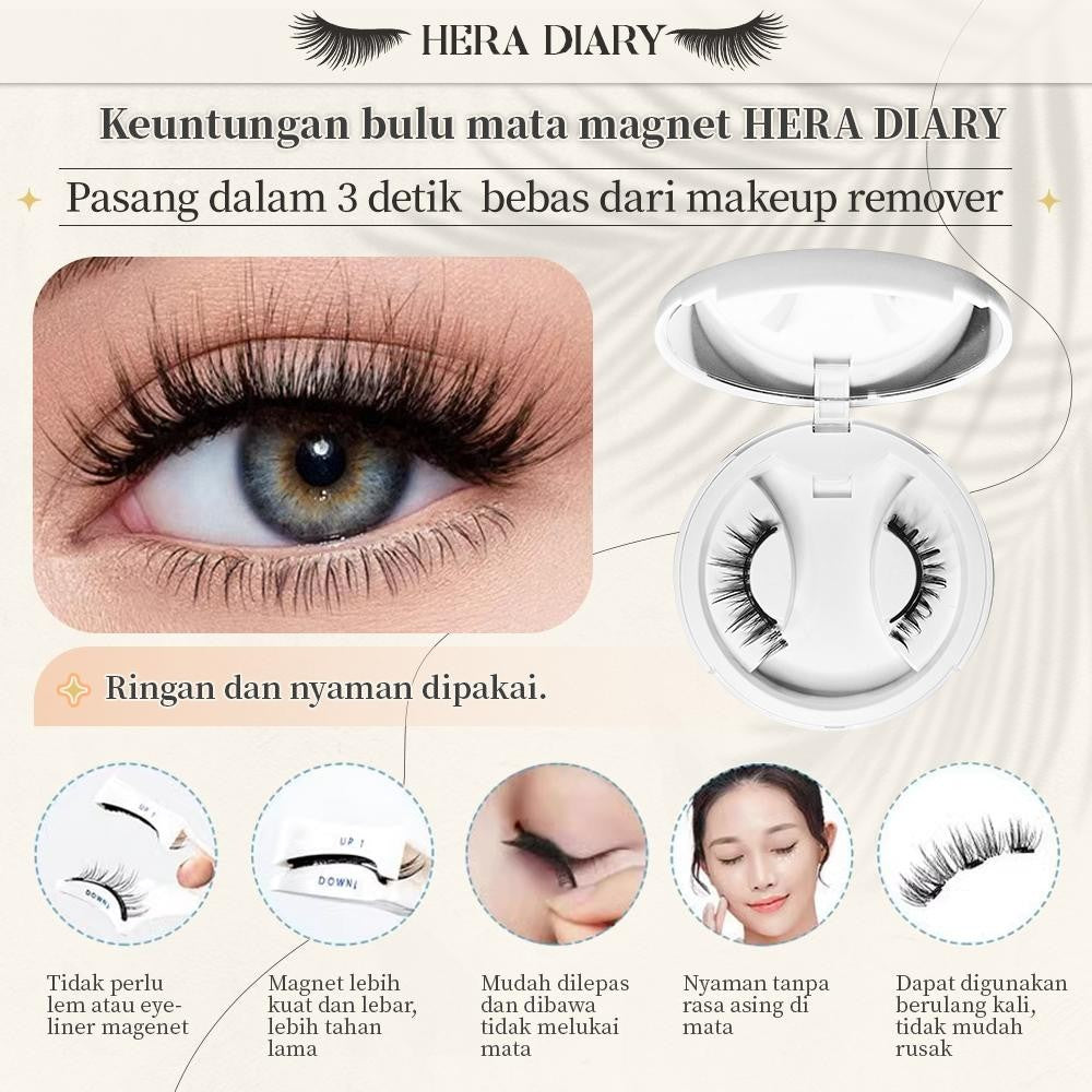 【Gratis Aplikator】MG01 Hera Diary Bulu Mata Magnetik Tanpa Lem Eyelash Magnet Douyin Instan Natural Soft Tahan Lama Bisa Berulang