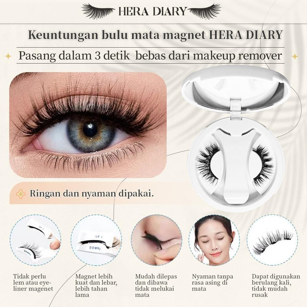 【Gratis Aplikator】MG03 Hera Diary Bulu Mata Magnetik Tanpa Lem Eyelash Magnet Douyin Instan Natural Soft Tahan Lama Bisa Berulang