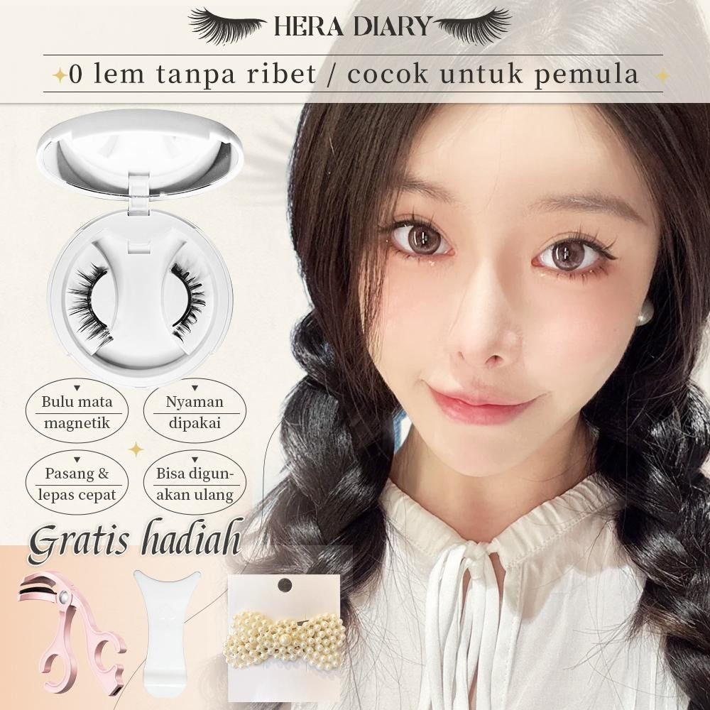 【Gratis Aplikator】MG01 Hera Diary Bulu Mata Magnetik Tanpa Lem Eyelash Magnet Douyin Instan Natural Soft Tahan Lama Bisa Berulang