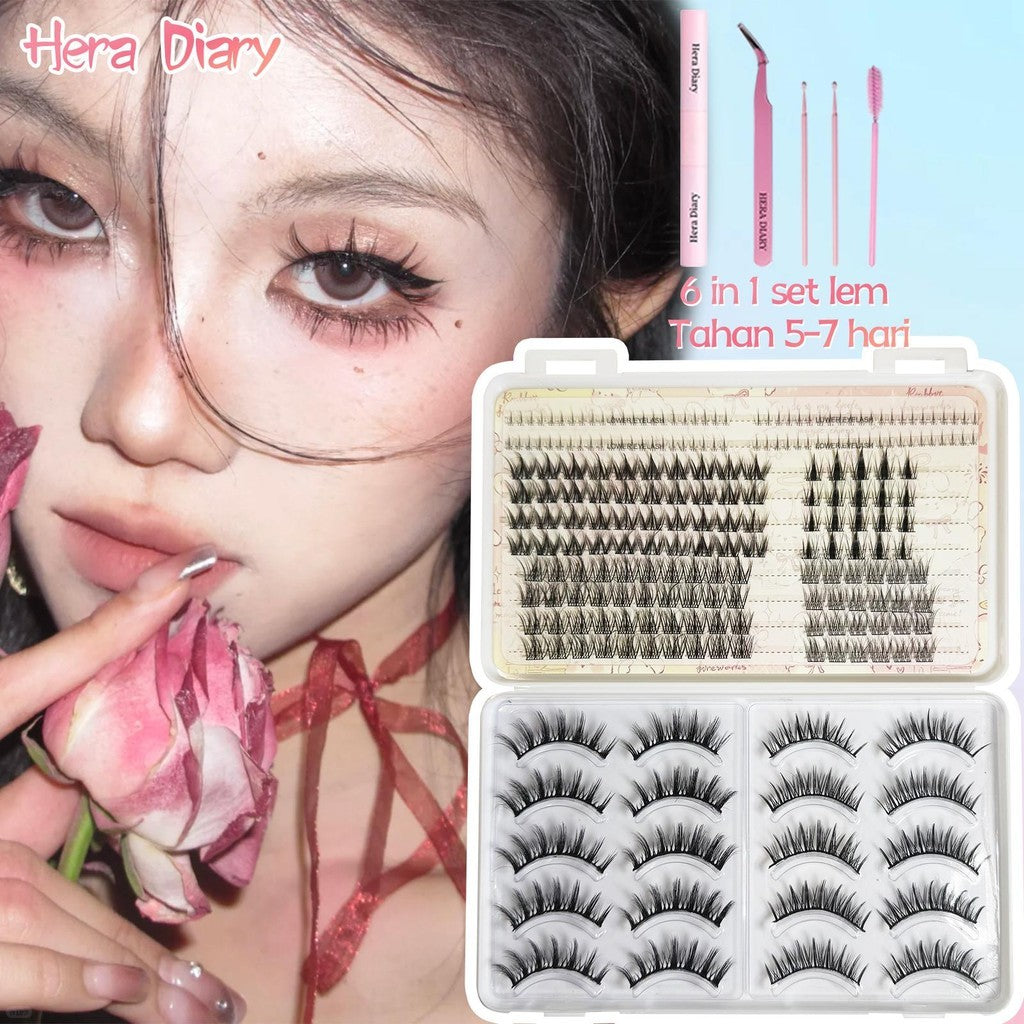 C07【FREE LEM】Hera Diary 7in1 184pcs Strip + Individual Bulumata palsu Douyin Manga Bulumata palsu bawah Natural Eyelash Ekstansi