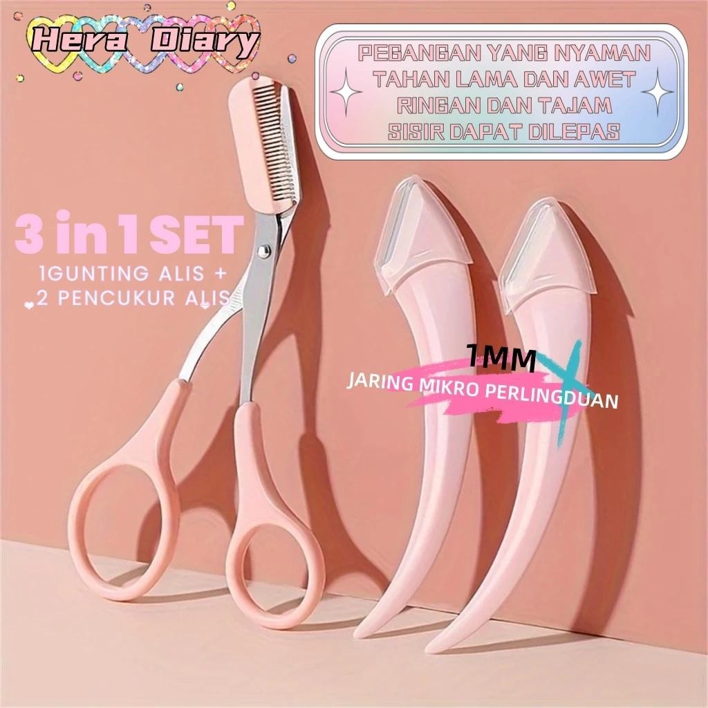 Z03 HERA DIARY 3in1 Set Gunting Alis Dan Cukur Alis | Eyebrow | Alat Kecantikan Premium | Perawatan Alis